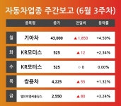 [6월 3주차 자동차 업종 리포트] 주요 종목 기아차, KR모터스, 쌍용차, 엘브이엠씨홀딩스 등…다음주 상승 종목은? 