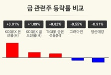 [금 관련주업 마감 시황] KODEX 은선물(H) +3.01%·KODEX 골드선물(H) +1.09%·TIGER 금은선물(H) +0.82% 등