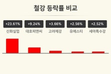 [철강업 마감 시황] 신화실업 +23.61%·대호피앤씨 +9.24%·고려제강 +3.66% 등