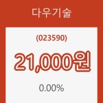 (주식시세)다우기술23일주가 전일대비 등락률 0.00% 