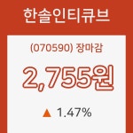 한솔인티큐브 장종가 2,755원으로 장 종료