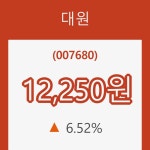 (주식시장)대원27일주가 전일대비 등락률 6.52% 