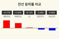 [전선테마 오후 시황] 대한전선 +2.11%·대원전선 +1.35%·LS +0.12% 순