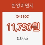 [현재주가]21일 한양이엔지주가 변화에 주목, 전일대비 0.00% 변화해