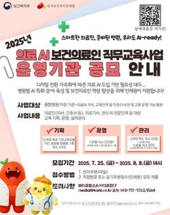 한국보건복지인재원, '의료 AI 직무교육' 운영기관 공모… 