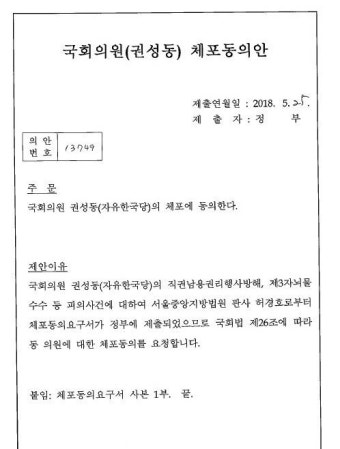 국회에서 잠든 국회의원(권성동) 체포동의안