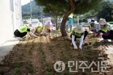 경북 청도군 각북면 지슬1리 경로당에 꽃화단 조성, 주민 참여로 의미 더해