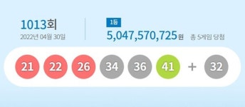1013회 로또 당첨번호 조회 결과 1등 오랜만에 50억대