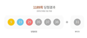 1189회 로또 당첨번호 조회결과 1등 13명 22억씩