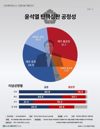 [스트레이트뉴스 여론조사] 국민 45%, '헌재 탄핵심판 불공정하다'