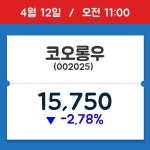[종목시황] 코오롱우, 11시 00분 현재가 15,750원…연중 최고가 얼마?