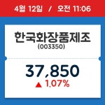 [주식 현재가] 한국화장품제조, 11시 06분 현재가 37,850원…거래 정보는?