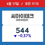 [주식 현재가] 씨아이테크, 11시 13분 현재가 544원…종목동정