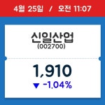 [주식 현재가] 신일산업, 11시 07분 현재가 1,910원…거래 정보는?
