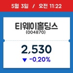 [주가정보] 티웨이홀딩스, 11시 22분 현재가 2,530원…거래 정보는?
