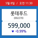 [종목시황] 롯데푸드, 11시 30분 현재가 599,000원…종목동정