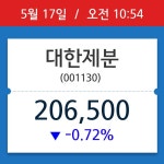 [주가정보] 대한제분, 10시 54분 현재가 206,500원…종목동정