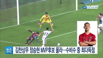 김천상무 정승현 MVP후보 올라…수비수 중 최다득점