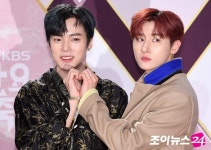 [포토]하트 그린 몬스타엑스 민혁·아이엠, 표정이…