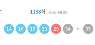 1138회 로또 당첨번호 14·16·19·20·29·34...보너스 번호 35