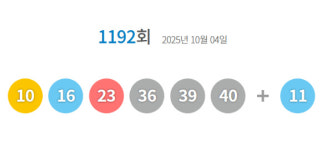 1192회 로또 당첨번호 10·16·23·36·39·40...보너스 번호 11