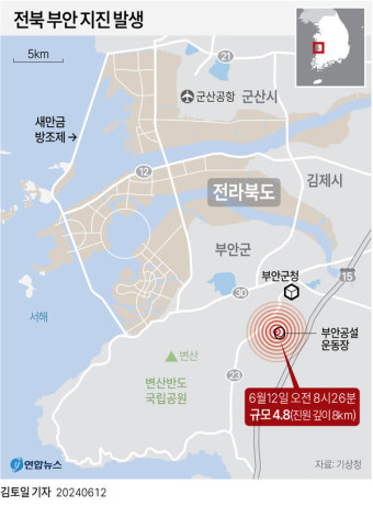 전북특별자치도 부안군, 규모 4.8 지진 발생
