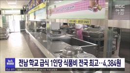 전남 학교급식 1인당 식품비 전국 최고 ..4,384원