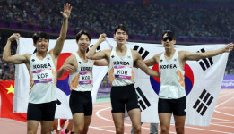 남자 400ｍ 계주, 37년 만에 AG 메달 수확…한국타이기록으로 3위