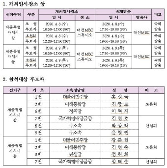 세종시 21대 총선 후보자토론회...MBC 중계방송 일정