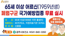 공주시, 65세 이상 폐렴구군 무료 예방접종 실시