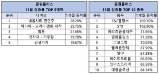 두나무, 증권플러스, 내 11월 종목 상승률 1위 종목은 F&F홀딩스