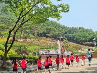 계양산 장미원 찾은, 붉은색 티셔츠 아이들