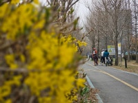 개나리길서 휴식하는 라이더들