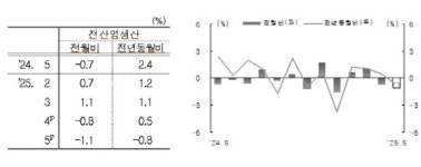5월 산업생산 또 하락세...1차 추경에도 내수 부진 이어져