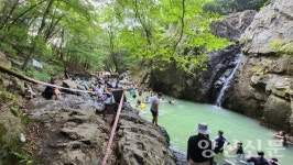 용소폭포 또 아찔…폭우에 피서객 긴급 대피