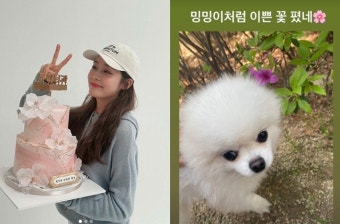 성유리, 반려견 보며 행복↑ “밍밍이처럼 예쁜 꽃” [SNS컷]