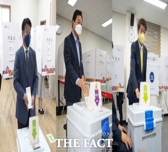 경남도지사 후보들 사전투표 첫날 모두 투표 완료…