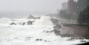 [현장 컷] 삼척 새천년 도로 집어 삼키는 파도