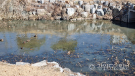 원주 기업도시 가곡천 한달새 뿌옇게 변색…인근 공사현장 돌가루 유입 탓