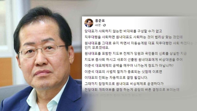 홍준표, 윤석열 탄핵가결에 국민의힘 총사퇴를 요구 발언