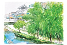 [이해균의 어반스케치] 지동시장이 보이는 수원천