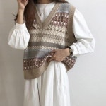 URK 유니크 여성 패턴 여자 여성조끼 니트조끼 베스트 귀여운조끼 브이넥 188 : 믿음store