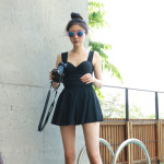 날씬한블랙 원피스형 수영복 [체형커버,비키니,가족여행,단아한,하체비만,블랙드레스,빅사이즈] : 키작은여자 도도