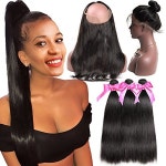 Hermosa Pre Plucked 360 Lace Frontal with Bundles Brazilian Straight Hair 3 Bundles 100%... PROD3002 : buying007
