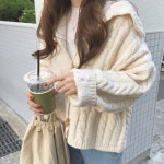 여성 니트 가디건 스웨터 아우터 가을 겨울신상  chic 굵은 털실 박시  터틀넥 꽈배기 니트 카디건 : 보끄슈니