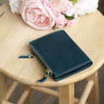 F8006 천연소가죽 여성 지퍼 중지갑 똑딱이형 지갑 : 블루마운트