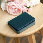 F8007 천연소가죽 여성지갑 지퍼 중지갑 똑딱이지갑 : 블루마운트