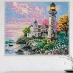 DIY큐빅 비즈 보석십자수 등대가보이는집(전체사각 60x50cm) : 큐브아트