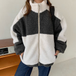 여성 뽀글이 배색 루즈핏 집업 자켓 H1004 : 티에스컴퍼니