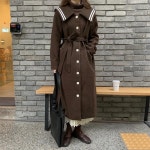 여성 빅카라 허리 스트랩 브라운컬러 롱 코트 H1027 : 티에스컴퍼니